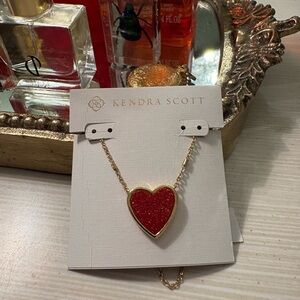 Kendra Scott Gold Necklace with Red Glitter Heart Pendant